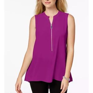 ALFANI Zip Front Tunic Top Fuchsia Berry Bliss PS SP EUC $40
